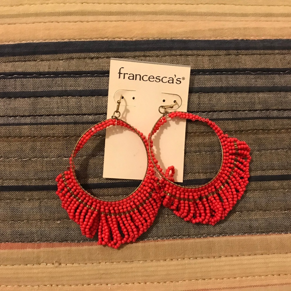 Francesca's Bright Pink Beaded Hoop Earrings